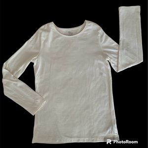 Children's Place Shirt Long Sleeves Rolled Hem Crewneck Cream Girls Size L 10-12